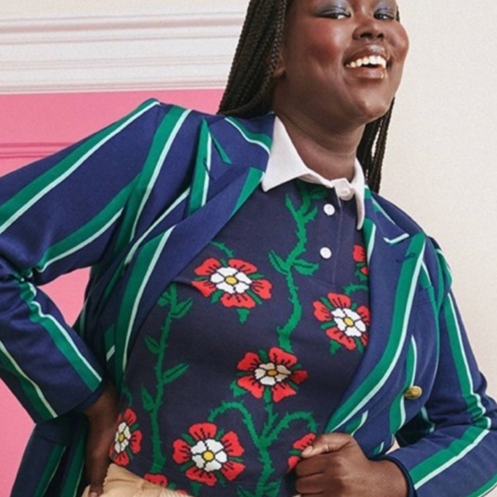 Rowing Blazers x TARGET Rose Print Long Sleeve Collard Rugby Shirt Navy W2.